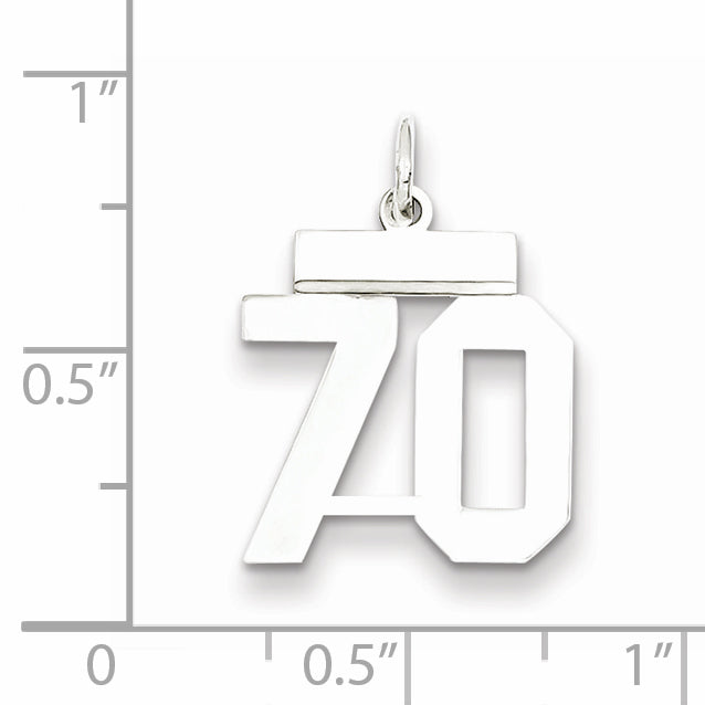 Sterling Silver Rhodium-plated Small Polished Number 70 Charm