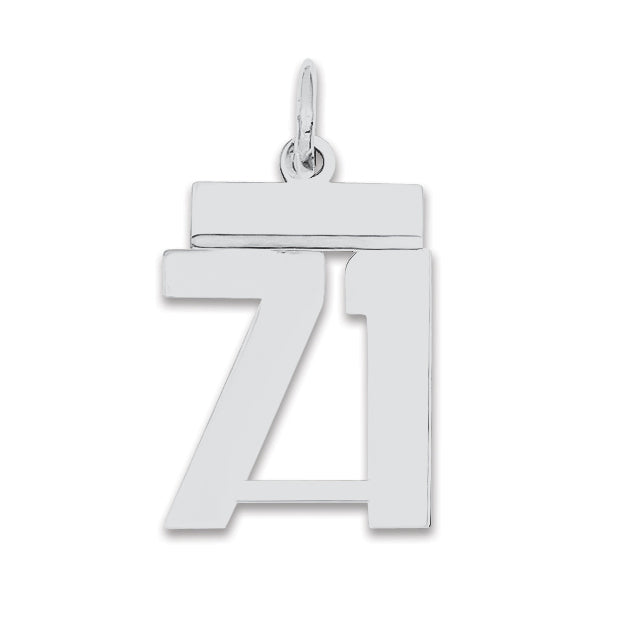 Sterling Silver/Rhodium-plated Polished Number 71 Charm