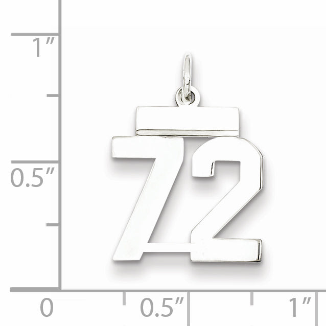 Sterling Silver Rhodium-plated Small Polished Number 72 Charm Secondary image