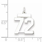 Sterling Silver Rhodium-plated Small Polished Number 72 Charm