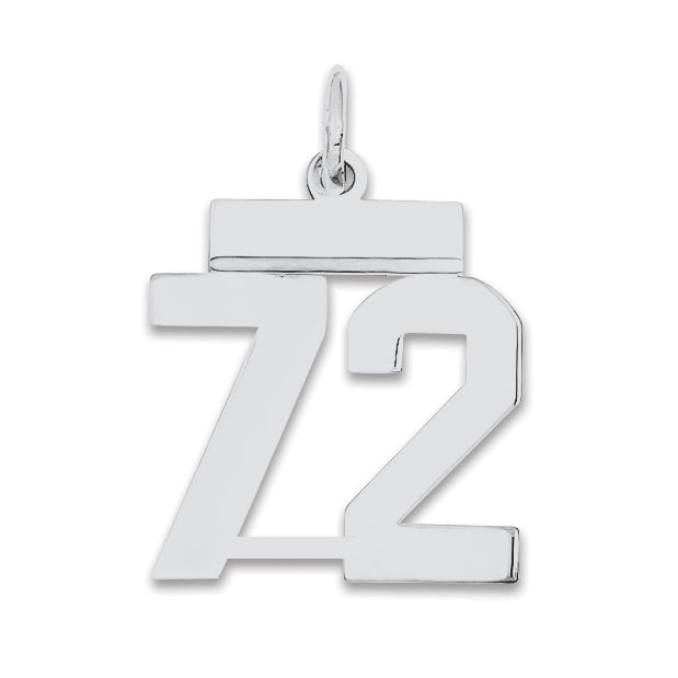Sterling Silver/Rhodium-plated Polished Number 72 Charm