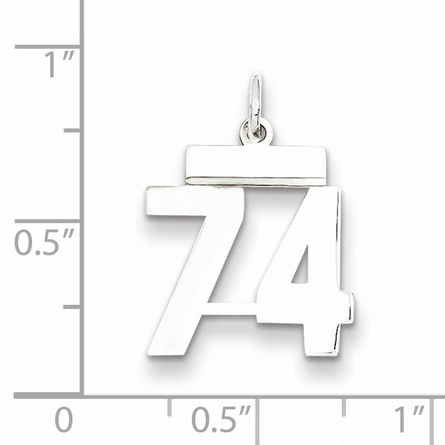 Sterling Silver Rhodium-plated Small Polished Number 74 Charm Secondary image