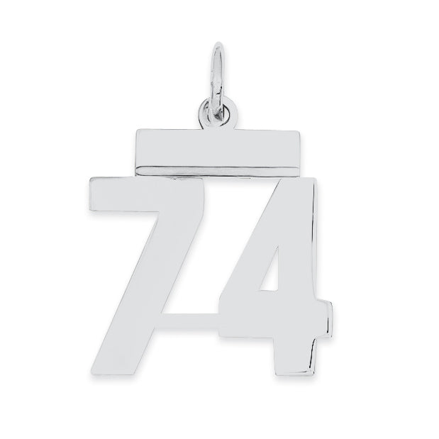 Sterling Silver/Rhodium-plated Polished Number 74 Charm
