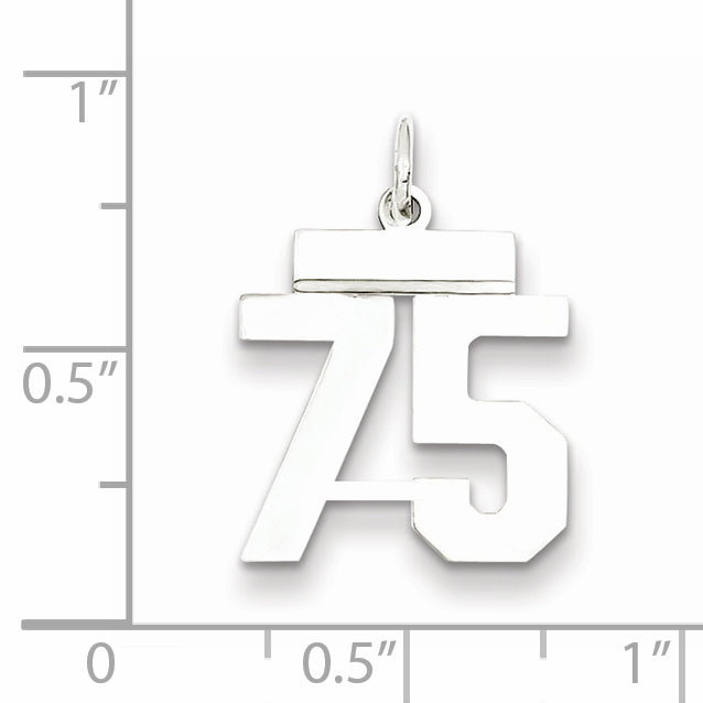 Sterling Silver Rhodium-plated Small Polished Number 75 Charm