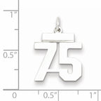Sterling Silver Rhodium-plated Small Polished Number 75 Charm
