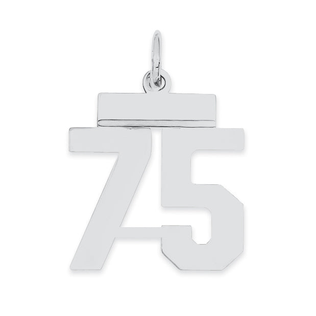 Sterling Silver/Rhodium-plated Polished Number 75 Charm