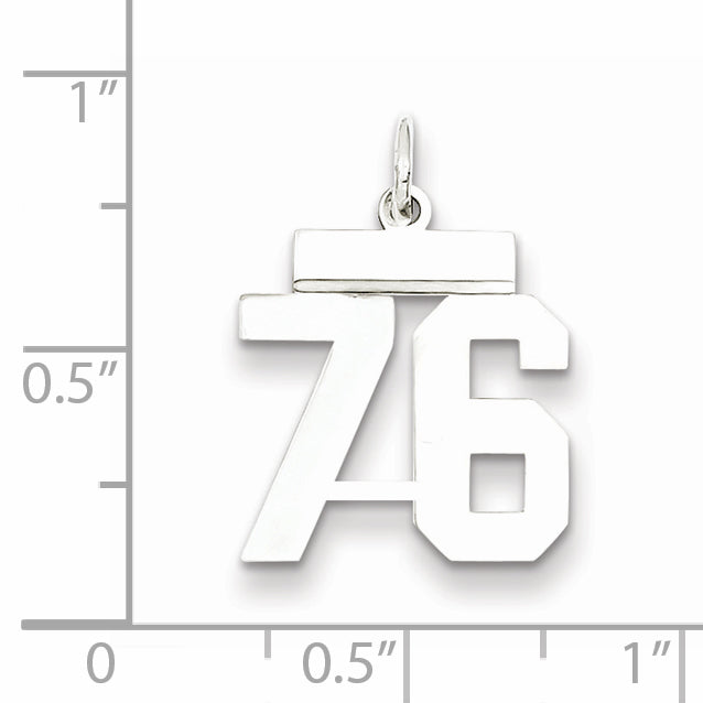 Sterling Silver Rhodium-plated Small Polished Number 76 Charm Secondary image
