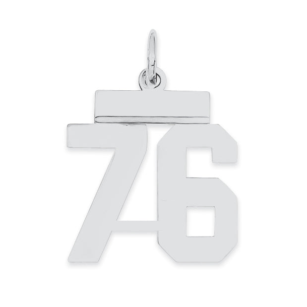 Sterling Silver/Rhodium-plated Polished Number 76 Charm
