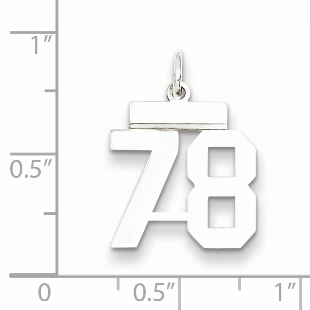 Sterling Silver Rhodium-plated Small Polished Number 78 Charm Secondary image