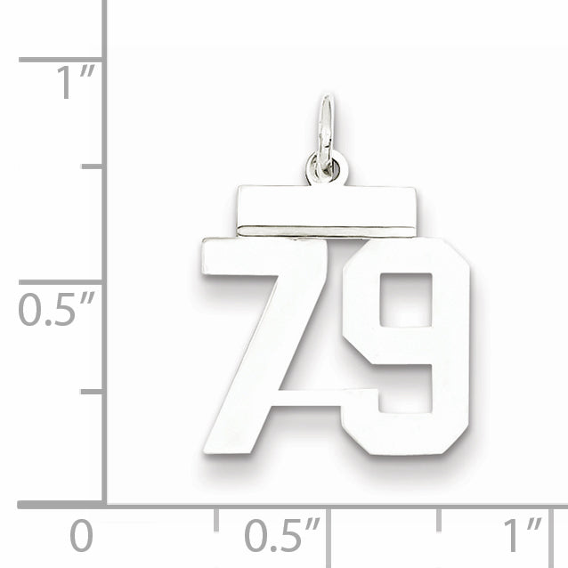 Sterling Silver Rhodium-plated Small Polished Number 79 Charm