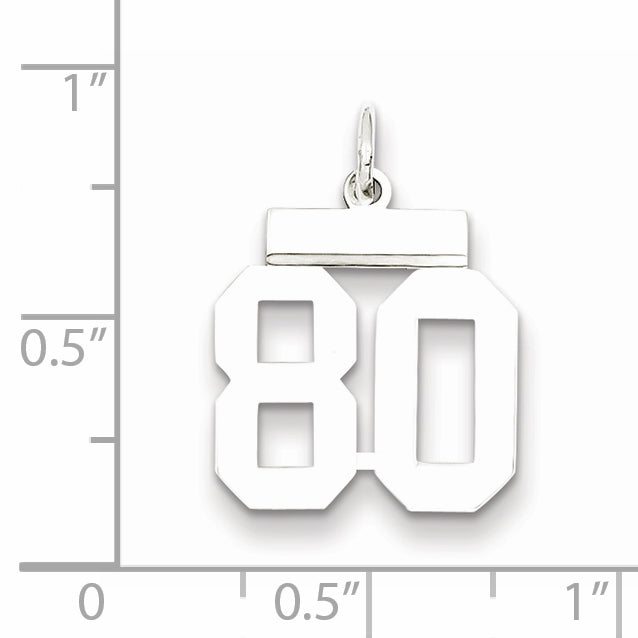 Sterling Silver Rhodium-plated Small Polished Number 80 Charm Secondary image