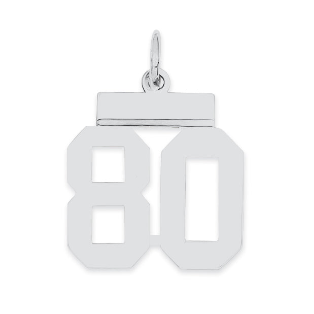 Sterling Silver/Rhodium-plated Polished Number 80 Charm