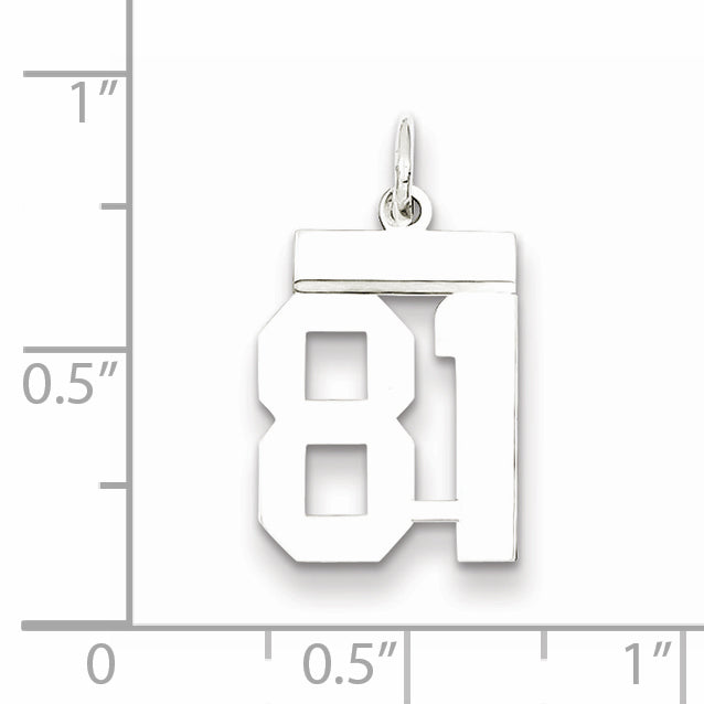 Sterling Silver Rhodium-plated Small Polished Number 81 Charm