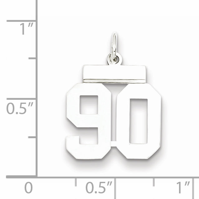 Sterling Silver Rhodium-plated Small Polished Number 90 Charm