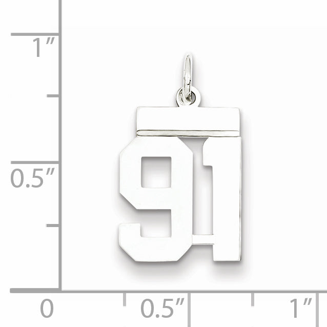Sterling Silver Rhodium-plated Small Polished Number 91 Charm