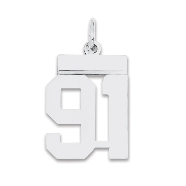 Sterling Silver/Rhodium-plated Polished Number 91 Charm