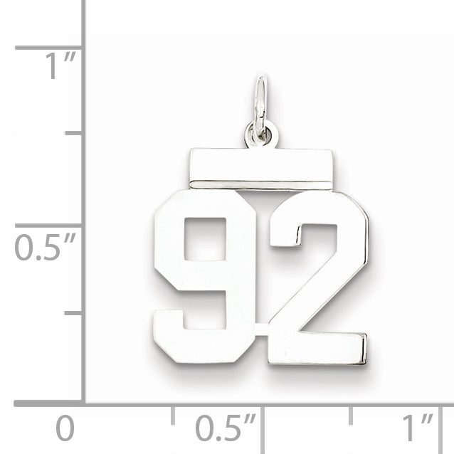 Sterling Silver Rhodium-plated Small Polished Number 92 Charm