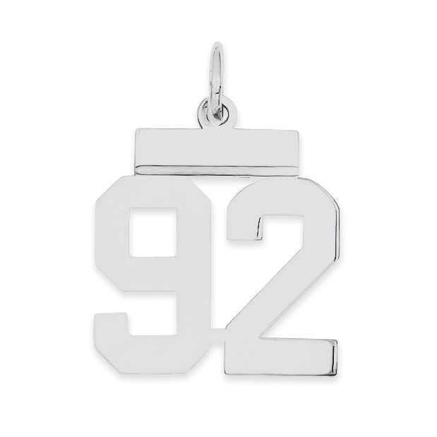 Sterling Silver/Rhodium-plated Polished Number 92 Charm