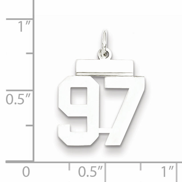 Sterling Silver Rhodium-plated Small Polished Number 97 Charm