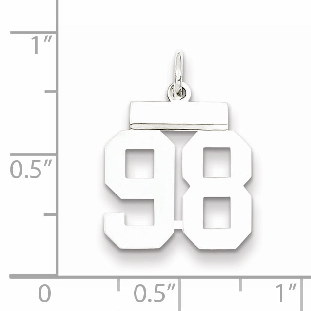 Sterling Silver Rhodium-plated Small Polished Number 98 Charm