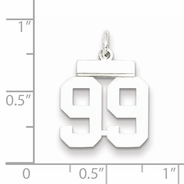 Sterling Silver Rhodium-plated Small Polished Number 99 Charm Secondary image