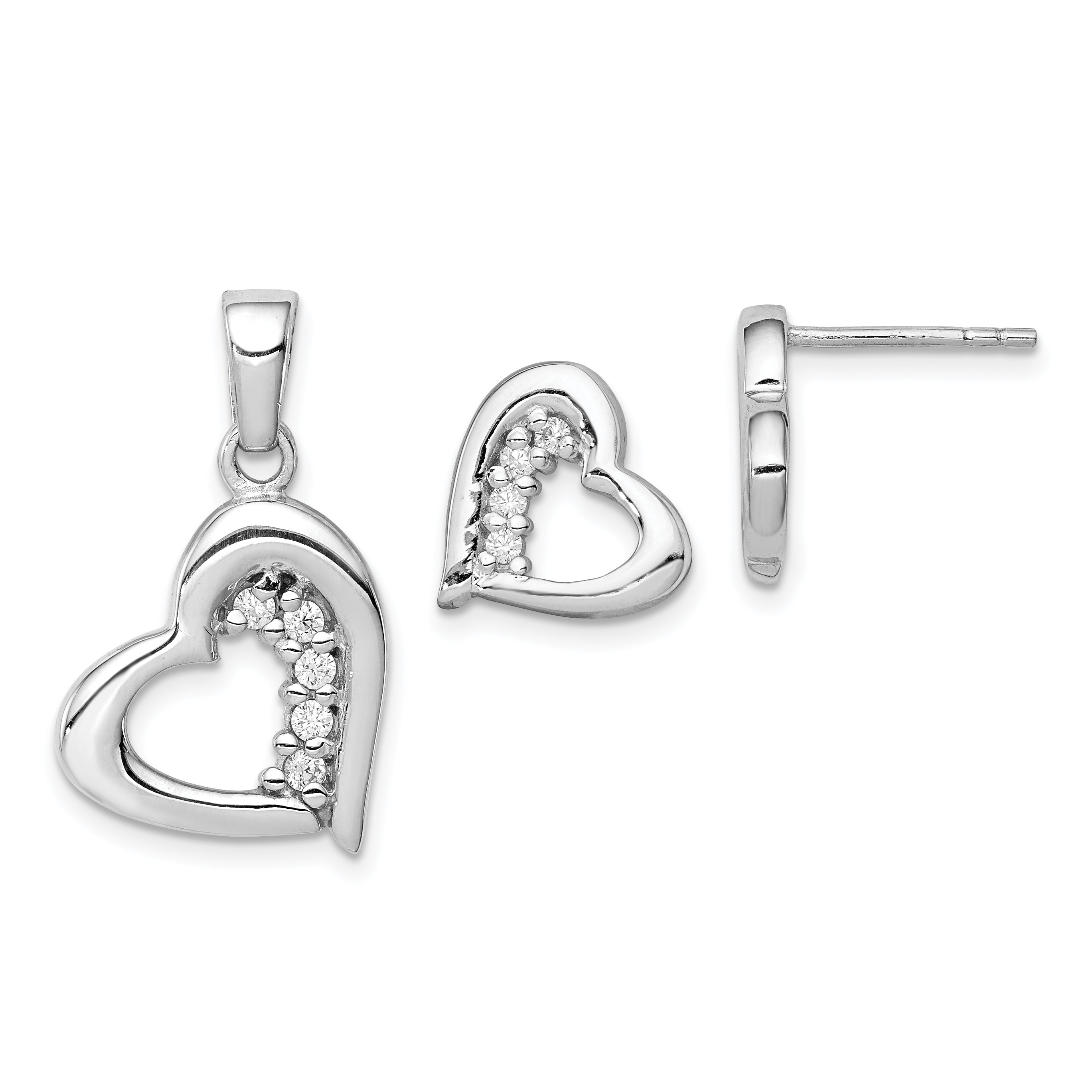 Sterling Silver Rhodium-plated CZ Heart Earring and Pendant Set Main image