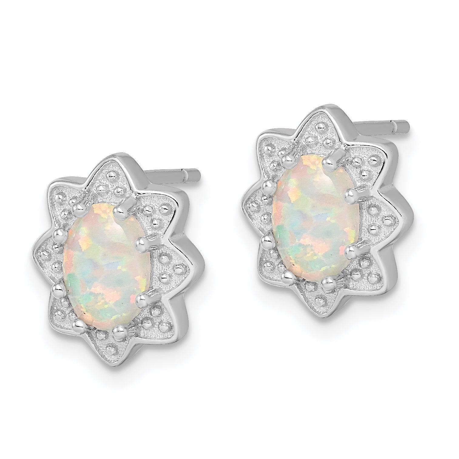 Sterling Silver Rhodium-plated Created Opal Pendant and Earring Set Secondary image