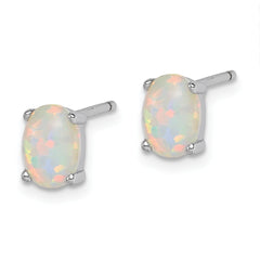 Sterling Silver Rhod-plate Oval Created Opal Pendant/Earrings Set