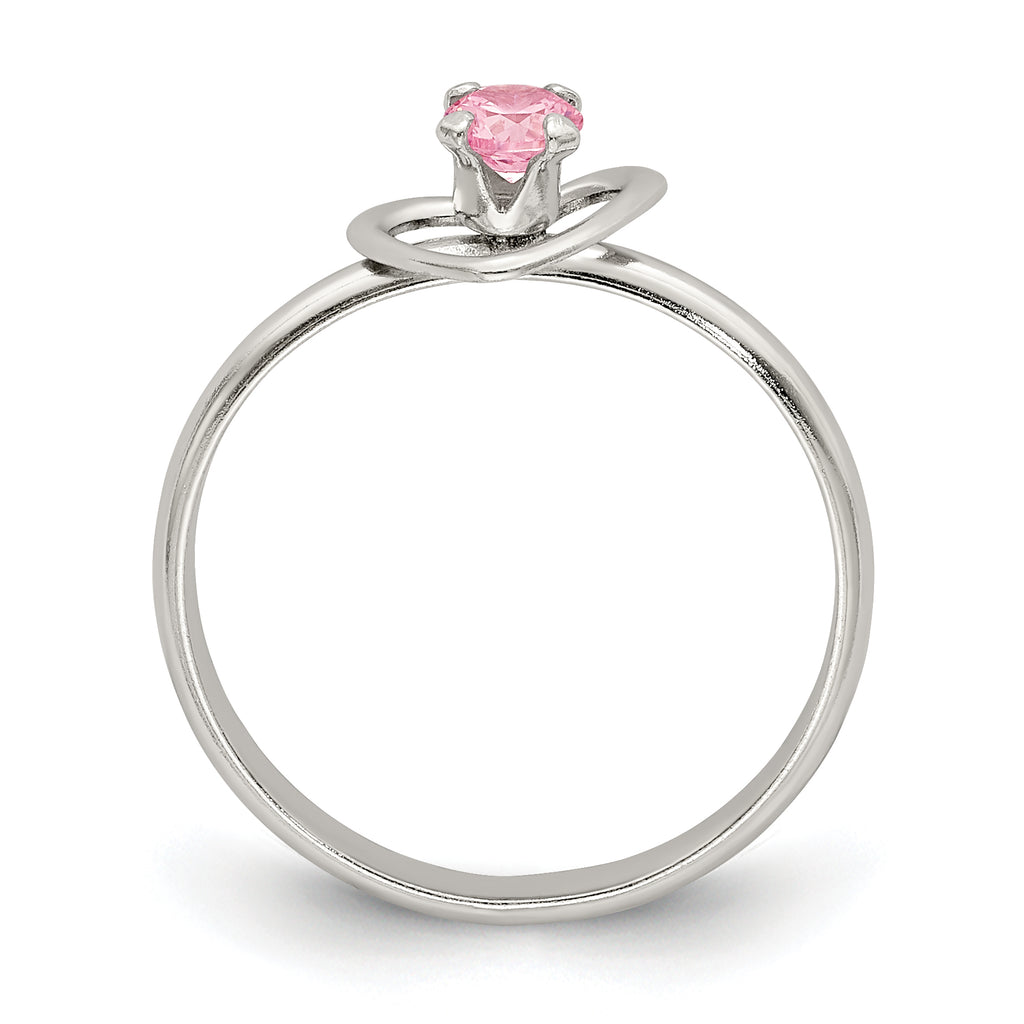 Sterling Silver Polished Pink CZ Heart Children's 15in Necklace, Size 3 Ring & Post Earrings Set