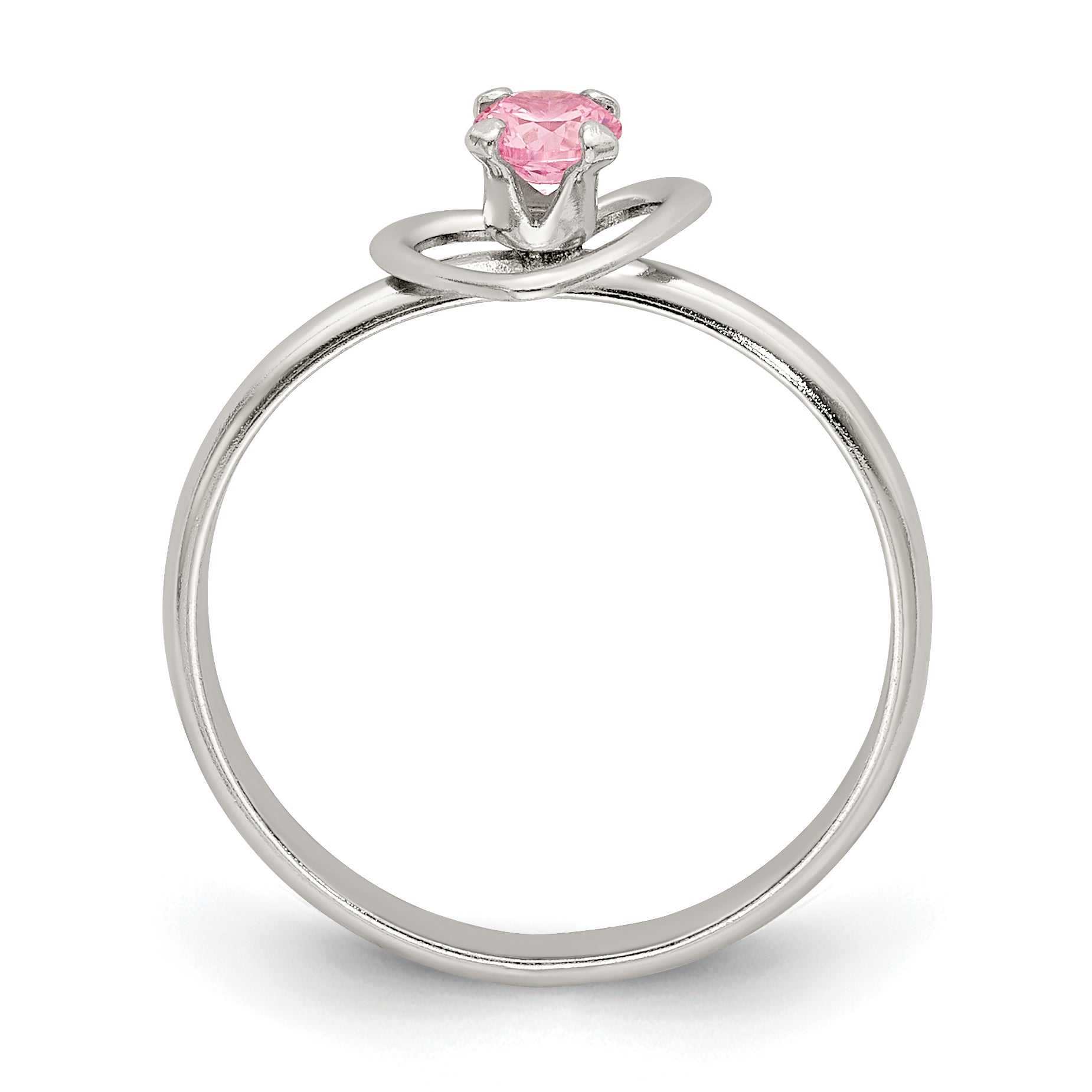 Sterling Silver Polished Pink CZ Heart Children's 15in Necklace, Size 3 Ring & Post Earrings Set