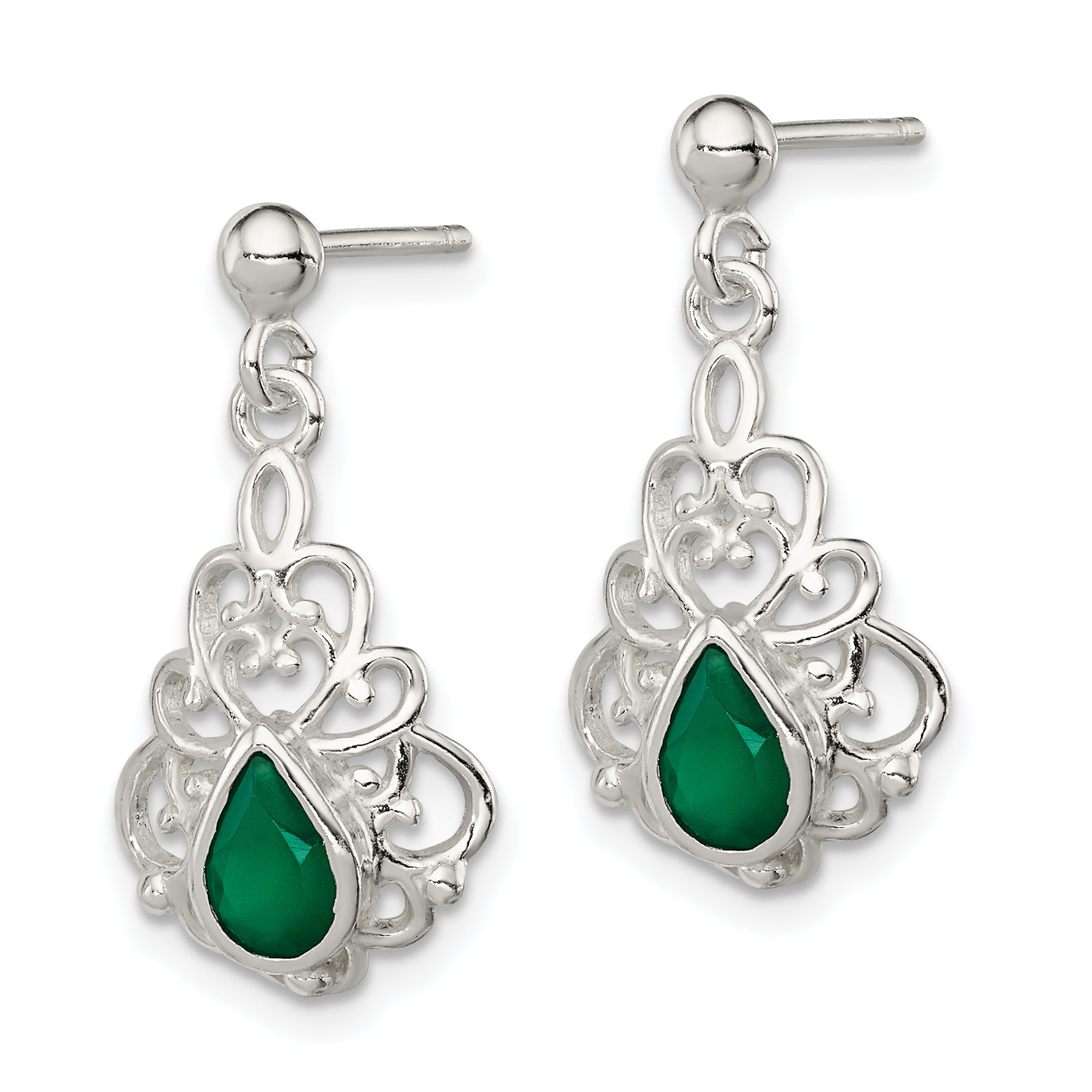 Sterling Silver Polished Green Agate Pendant and Post Earrings Set Secondary image