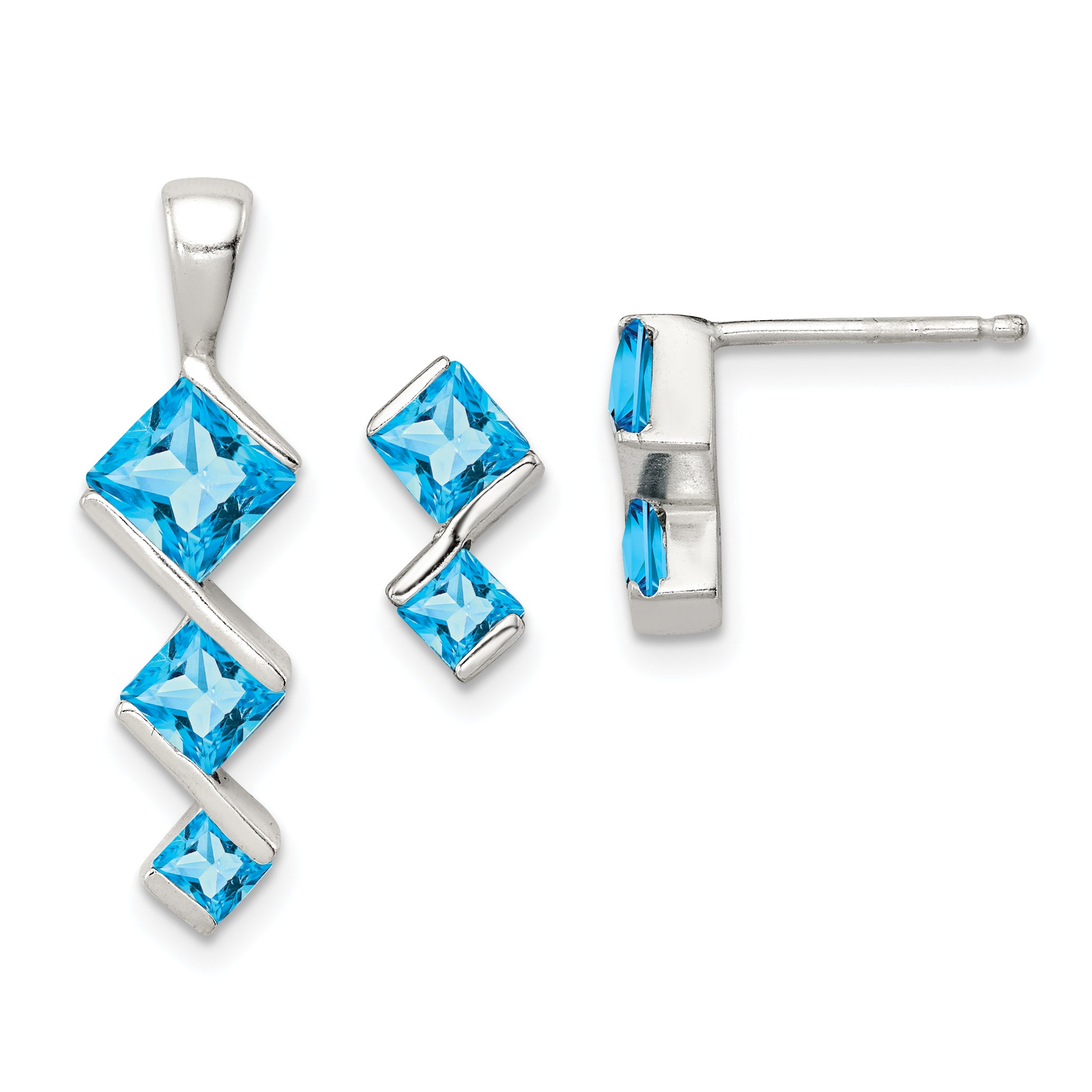 Sterling Silver Polished Blue Topaz Pendant and Post Earrings Set Main image