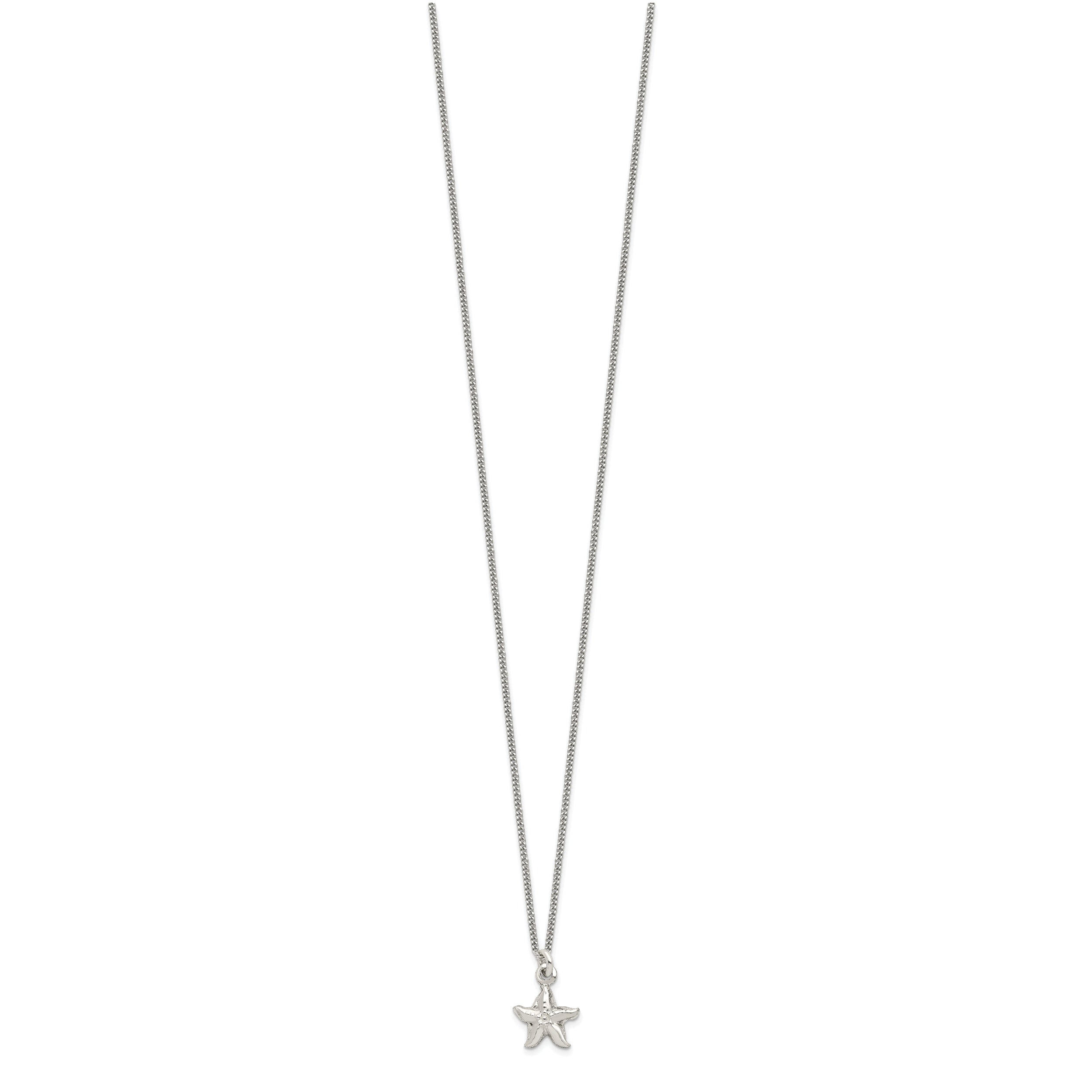 Sterling Silver Polished & Textured Starfish Children's 14in Necklace and Post Earrings Set