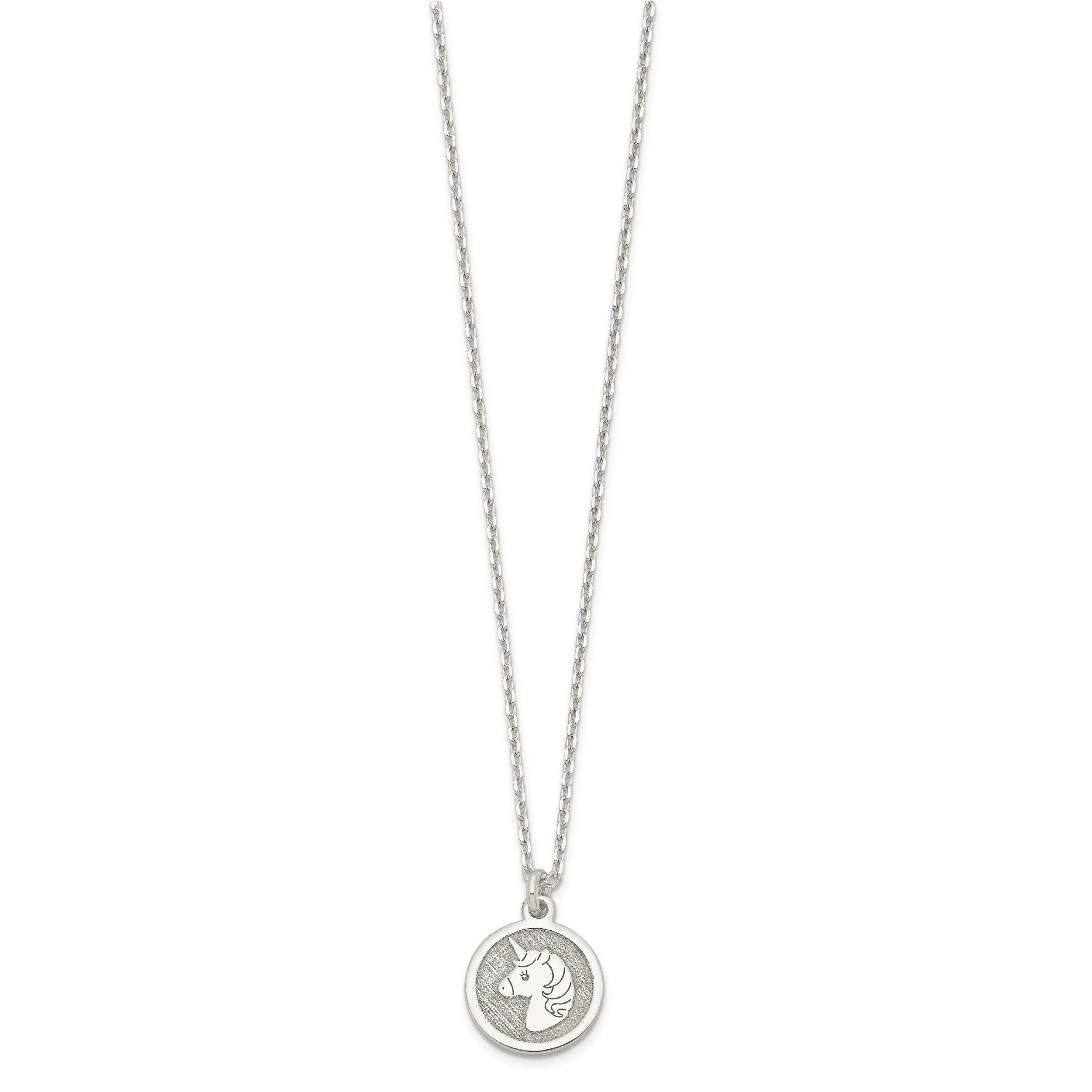 Sterling Silver Polished & Textured Unicorn Children's 14in Necklace and Post Earrings Set