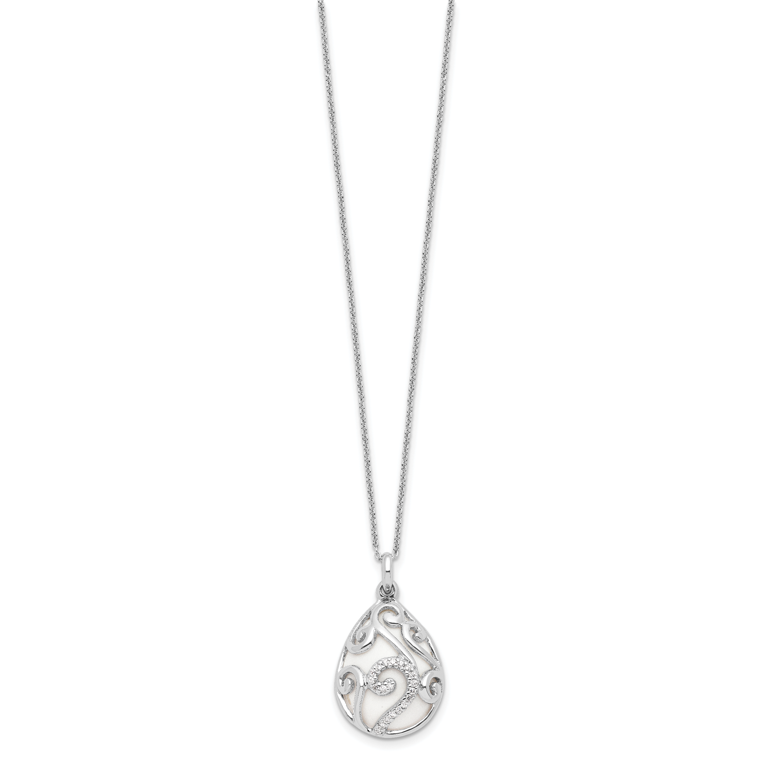 Sentimental Expressions Sterling Silver Rhodium-plated White Agate CZ Dew of Heaven 18in Necklace Secondary image
