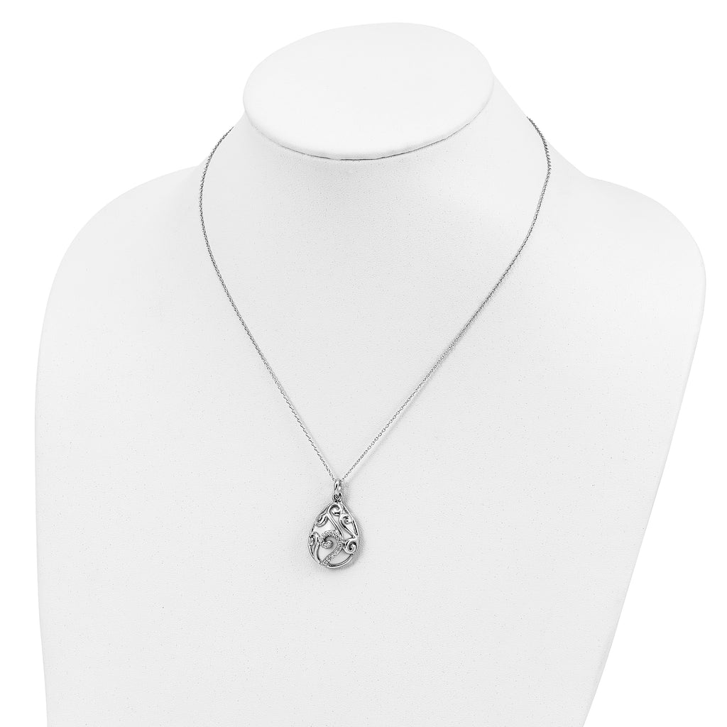 Sentimental Expressions Sterling Silver Rhodium-plated White Agate CZ Dew of Heaven 18in Necklace