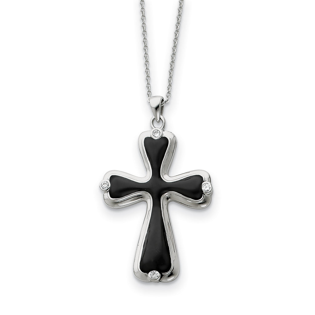 Sterling Silver & CZ Enameled My Refuge 18in Necklace