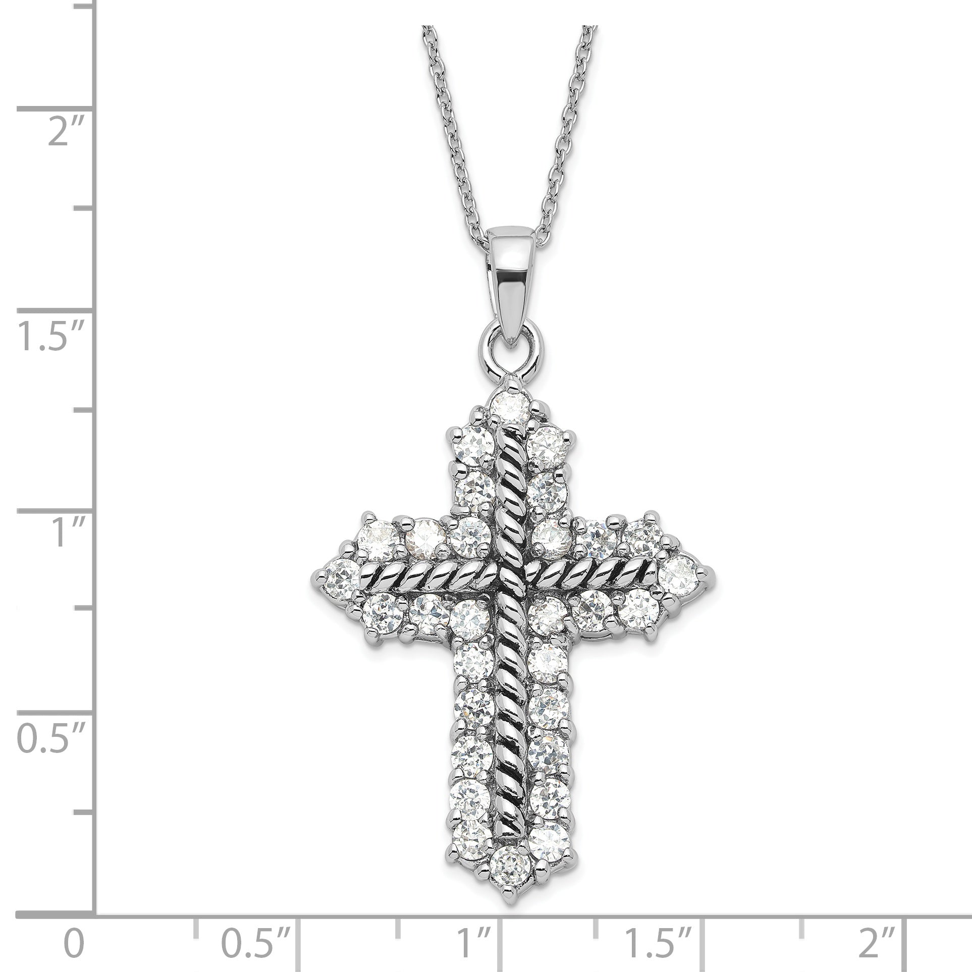 Sophia Jewelers Sterling Silver CZ Cross Necklace with Polished Antiqued Finish Secondary image