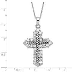 Sophia Jewelers Sterling Silver CZ Cross Necklace with Polished Antiqued Finish