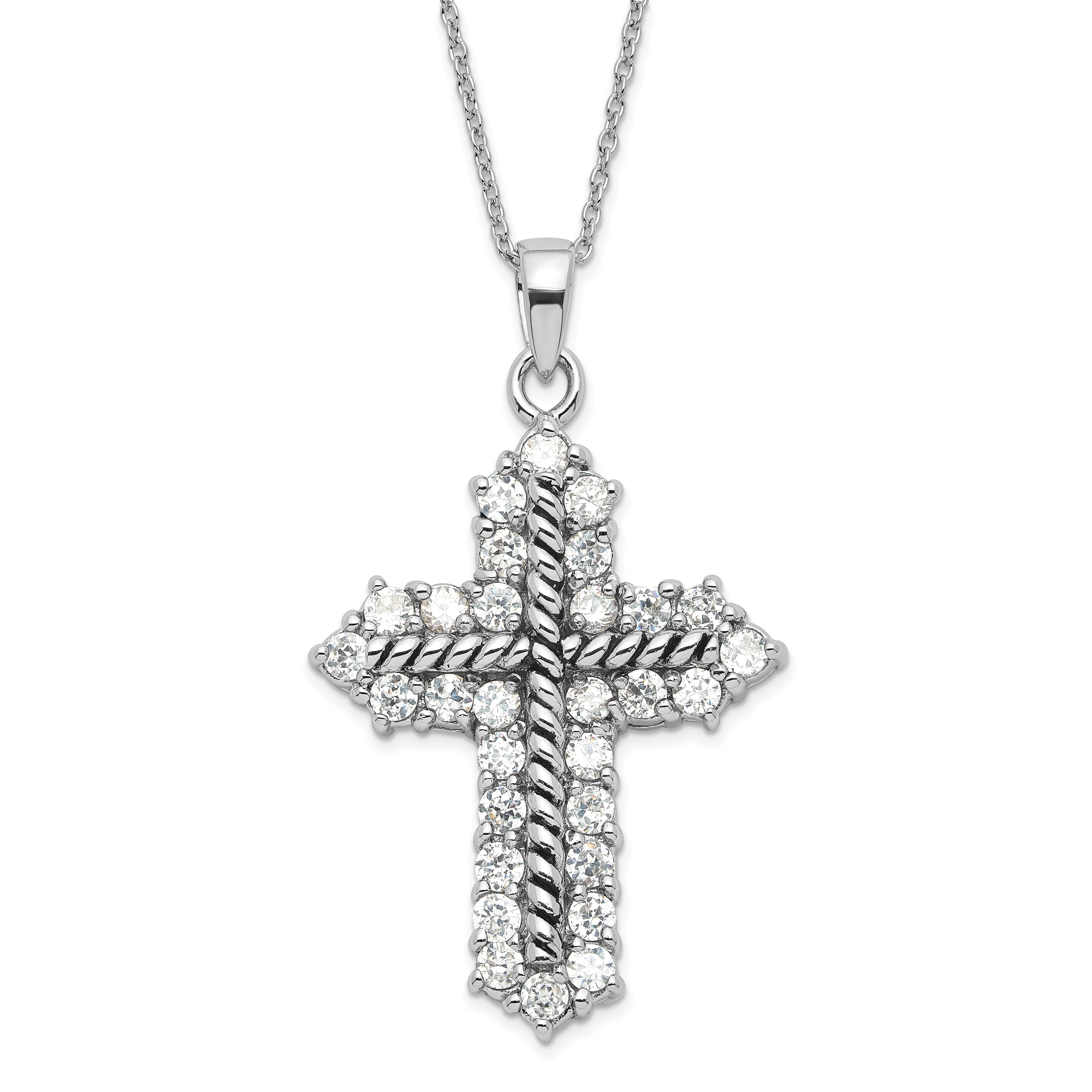 Sentimental Expressions Sterling Silver Polished & Antiqued CZ Eternal Perspective Cross Necklace