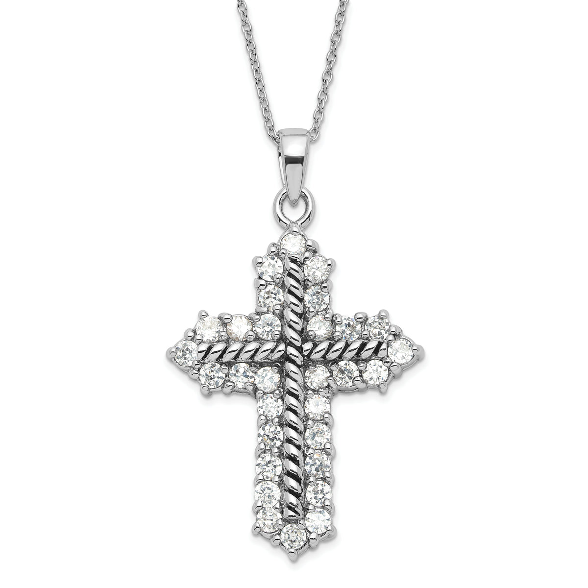Sentimental Expressions Sterling Silver Polished & Antiqued CZ Eternal Perspective Cross Necklace