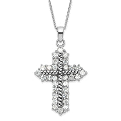 Sentimental Expressions Sterling Silver Polished & Antiqued CZ Eternal Perspective Cross Necklace