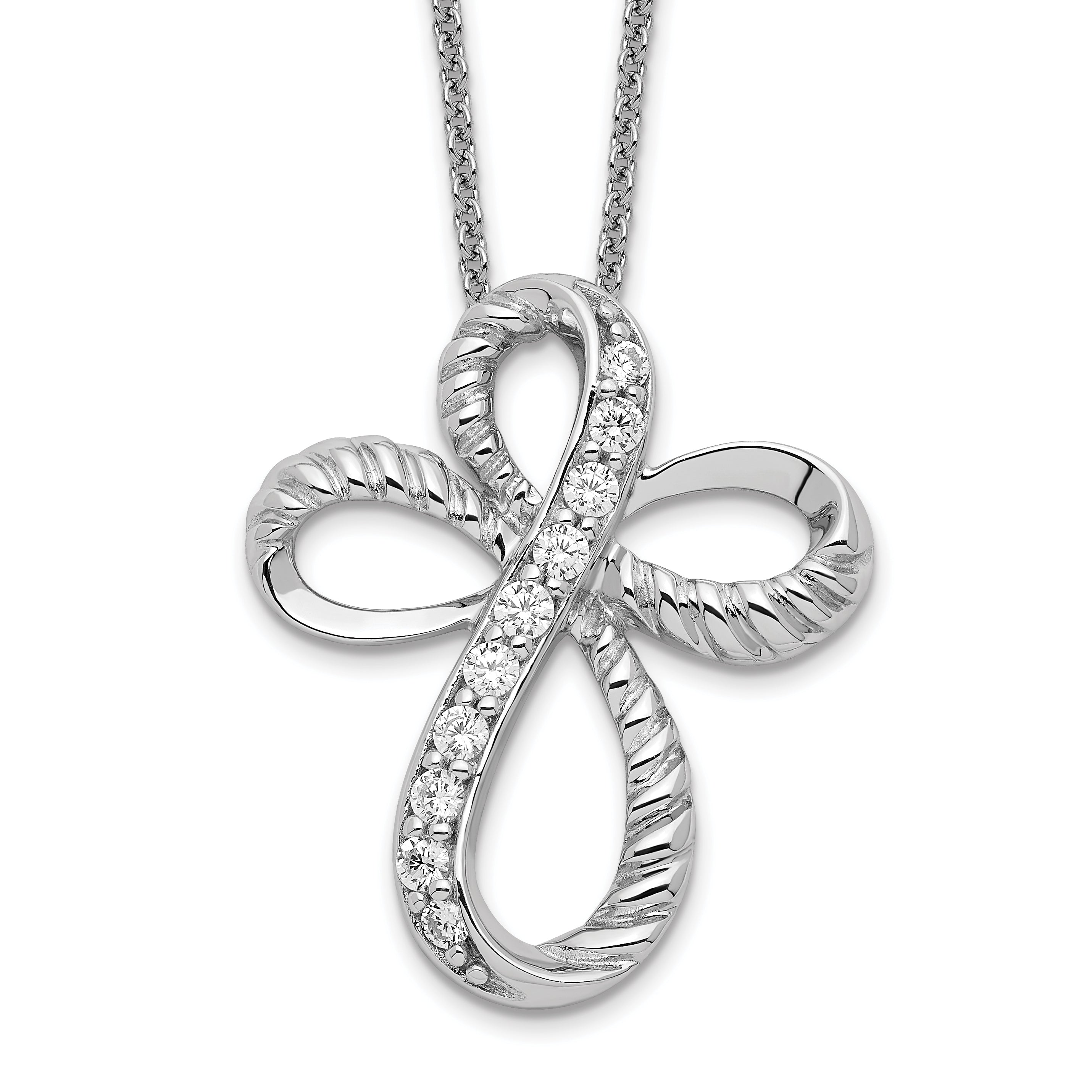Sentimental Expressions Sterling Silver Rhodium-plated CZ Endless Hope 18in Cross Necklace Main image