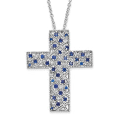 Sentimental Expressions Sterling Silver Polished September Blue CZ Birthstone Message of the Cross Necklace