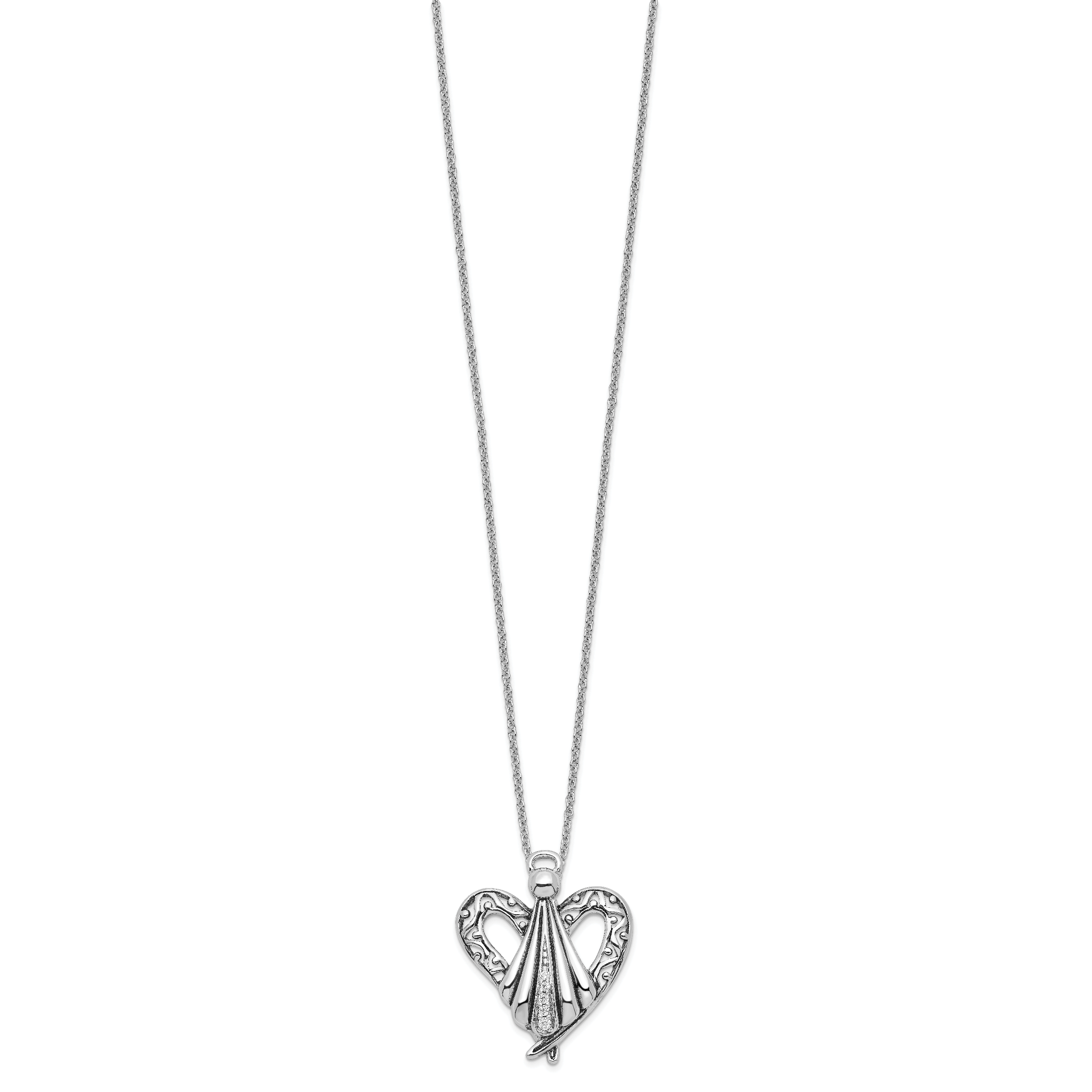 Sentimental Expressions Sterling Silver Rhodium-plated CZ Antiqued Angel of Friendship 18in Necklace Secondary image