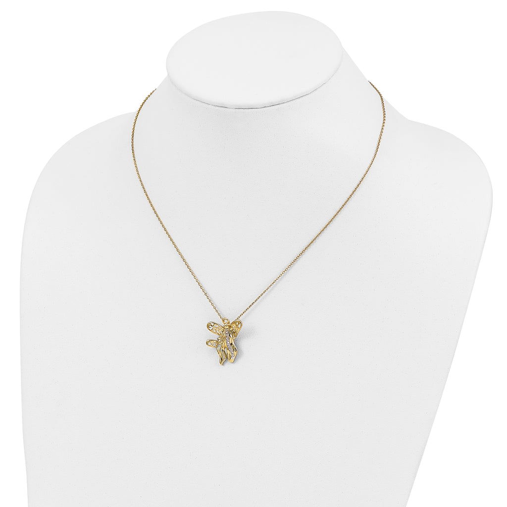 Sentimental Expressions Sterling Silver Gold-plated CZ Angel of Motherhood 18in Necklace