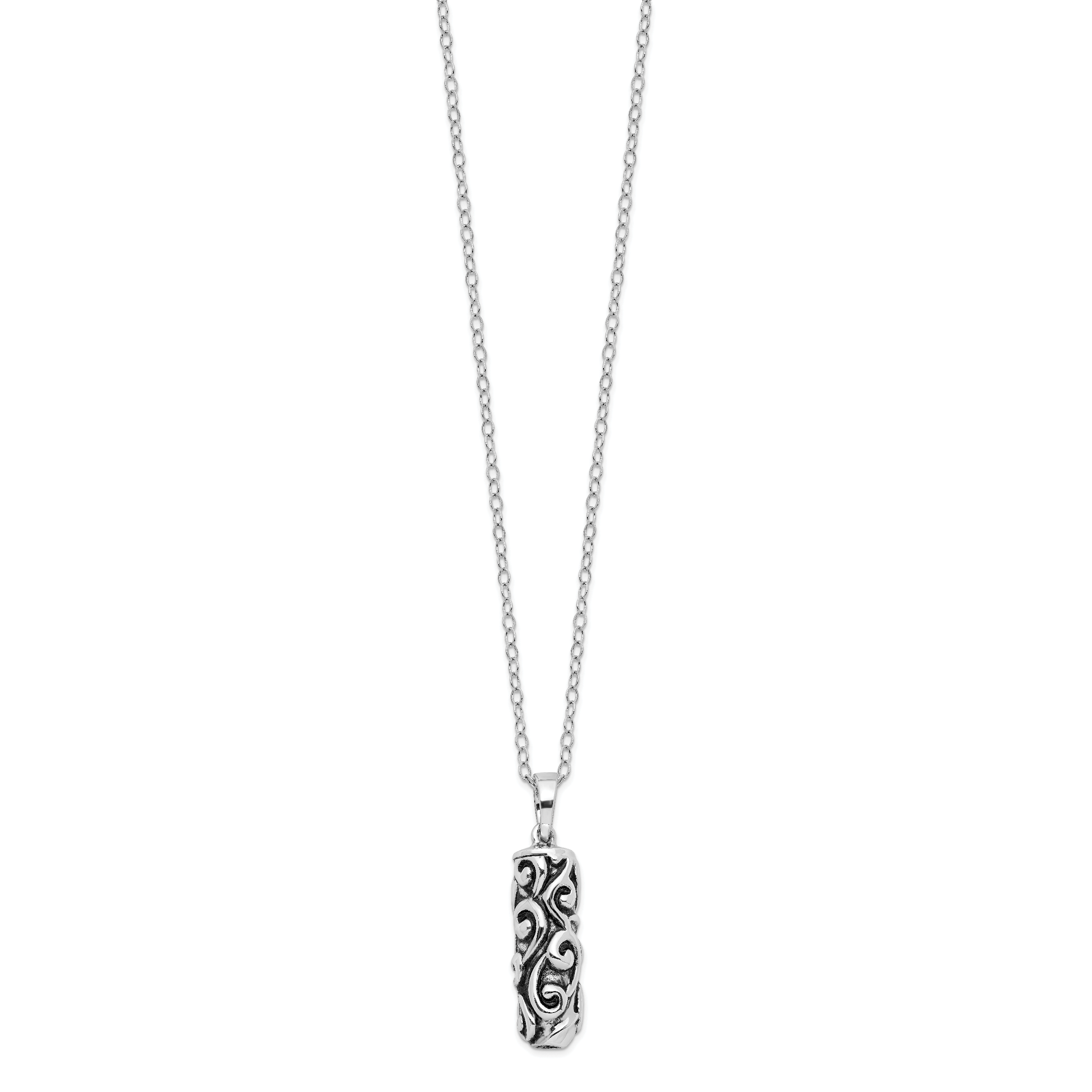 Sentimental Expressions Sterling Silver Rhodium-plated Antiqued Cylinder Remembrance Ash Holder 18in Necklace Secondary image