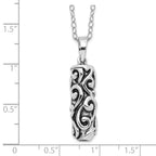 Sentimental Expressions Sterling Silver Rhodium-plated Antiqued Cylinder Remembrance Ash Holder 18in Necklace