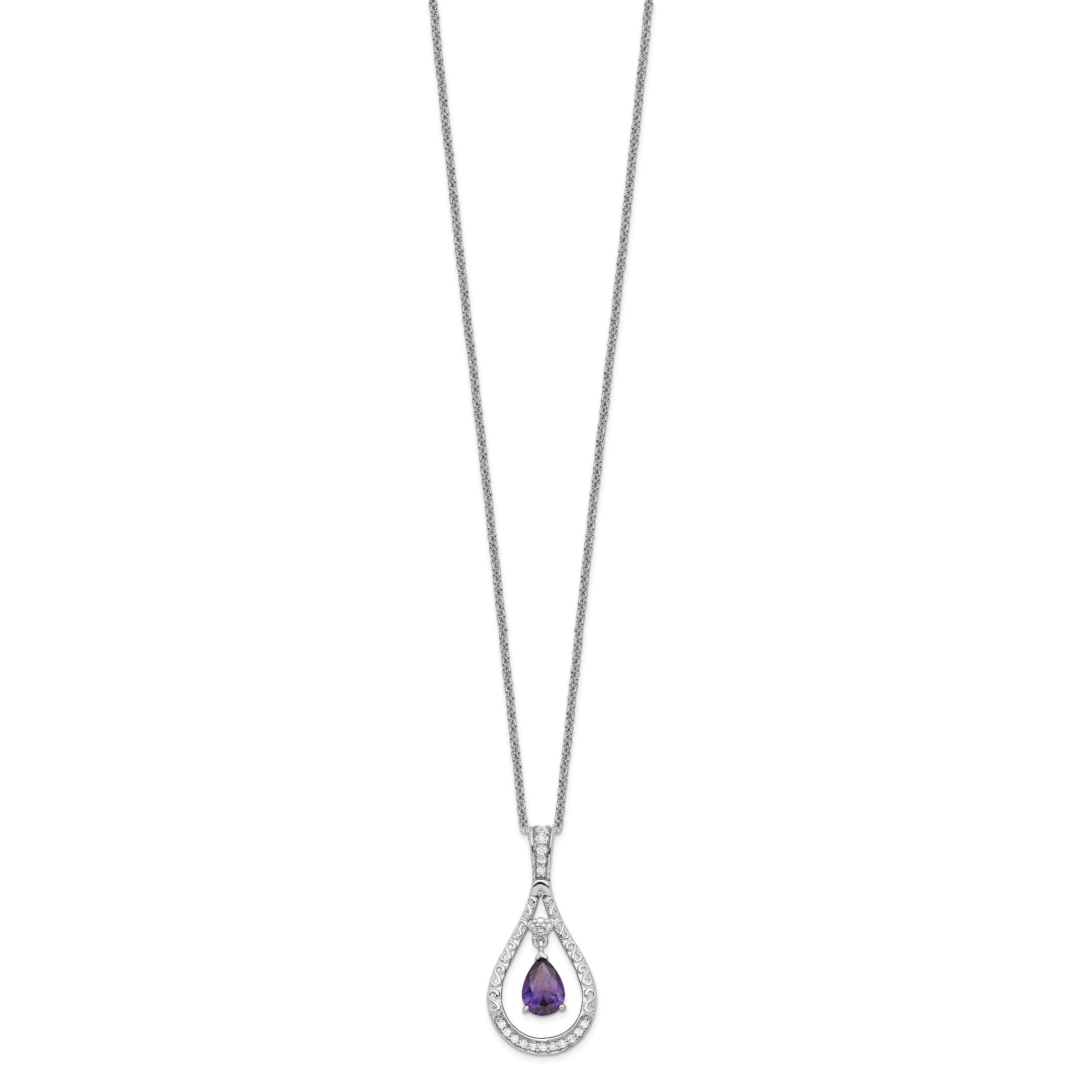 Sentimental Expressions Sterling Silver Rhodium-plated Feb. CZ Stone Never Forget Tear 18 Inch Birthstone Necklace Secondary image