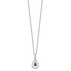 Sentimental Expressions Sterling Silver Rhodium-plated Feb. CZ Stone Never Forget Tear 18 Inch Birthstone Necklace